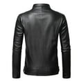 thumbnail image 4 of IROINNID Men's Long Sleeve Faux Leather Stand Collar Short Jacket Solid Color Loose Warm Thickened Leather Long Jacket Pocket Slim Top Coat, 4 of 6