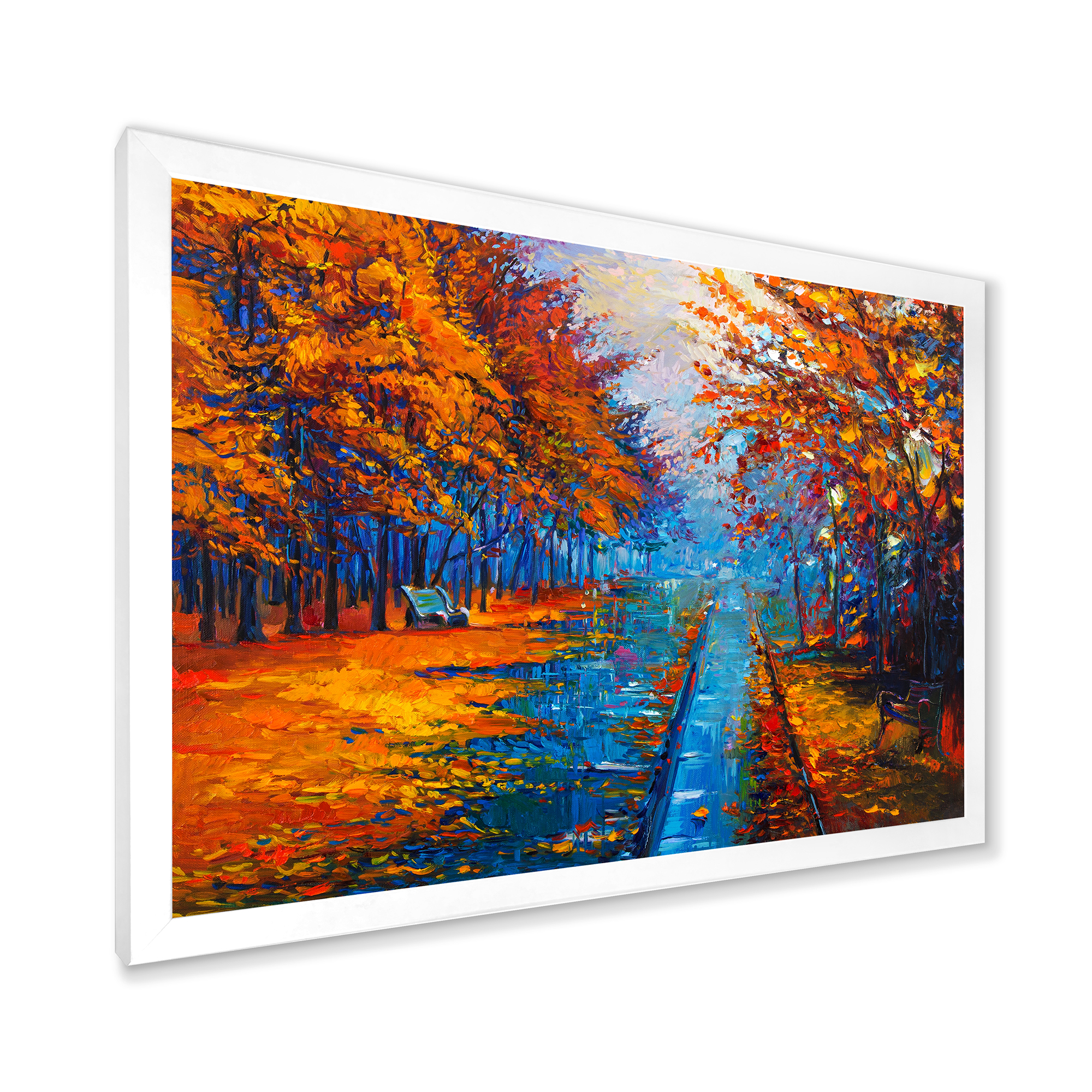 Designart 'Orange Autumn Landscape With Little Road II' Traditional Framed Art Print