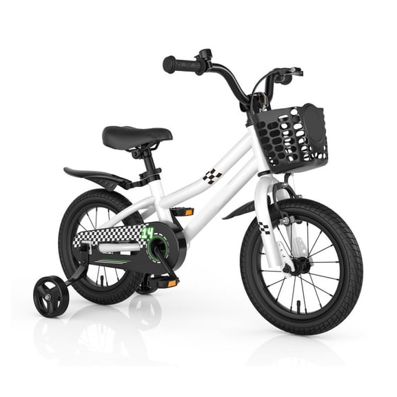 Redsmile 14 Inch Kids Bike for 3-5 Years Old, Kids Bike with Training Wheels & Basket, Toddler Bicycle with Hand Brake & Coaster Brake, Adjustable Seat for Boys Girls, Black & White