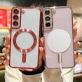 thumbnail image 2 of Compatible with Samsung Galaxy S21 Magnetic Phone Case,Compatible with Magsafe Luxury Plating Cute Clear Case Women Candy Color Edge Soft Silicone Shockproof Bumper Cover (Purple), 2 of 6