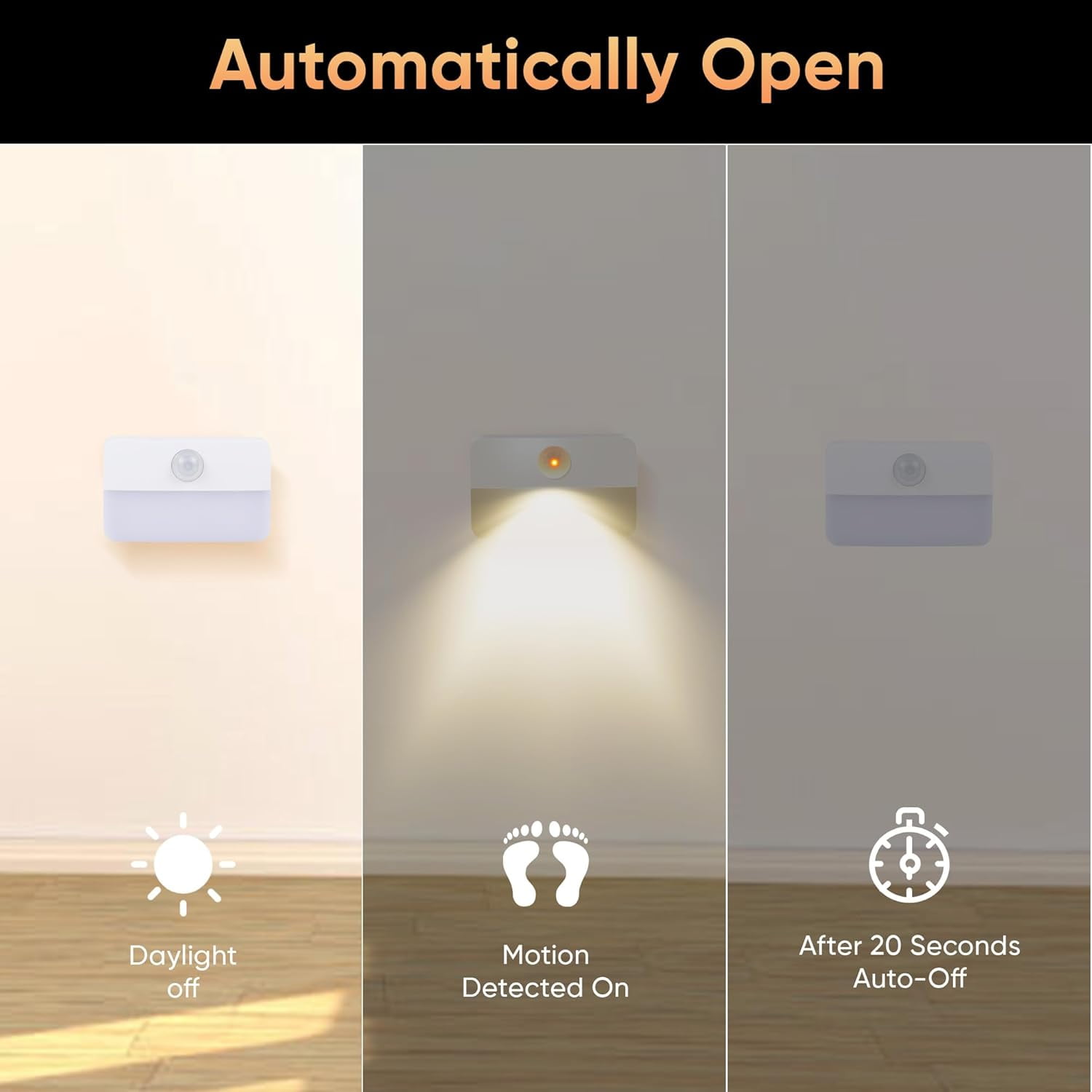 6 Pack Motion Sensor Night Light for Indoor:Battery Operated Stair Lights LED 3000k Step Lights - Motion Sensor Lamp for Cabinet Closet Hallway Bedroom Stairs (Battery Powered)