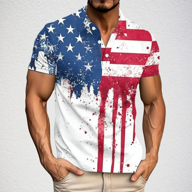 Blusa y camisa de manga corta con cuello vuelto para hombre, informal, de moda, de negocios, de manga corta, estampada, deportiva, con solapa, de poliéster.