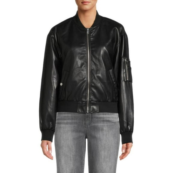 NVLT BLACK Women's Bomber Jacket, US Large