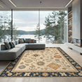 thumbnail image 2 of ODIKA 6'x9' Washable Area Rug Easy Care, Non-Shedding, Navy Beige Floral and Geometric Garden Design Elegant Botanical Motifs with Symmetrical for Queen Size Bedroom Under Bed Master Suite, 2 of 7