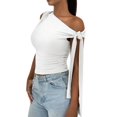thumbnail image 2 of Women'S Ruched One Off the Shoulder Tank Tops Asymmetrical Neck Tie Shoulder Going Out Top White M, 2 of 9