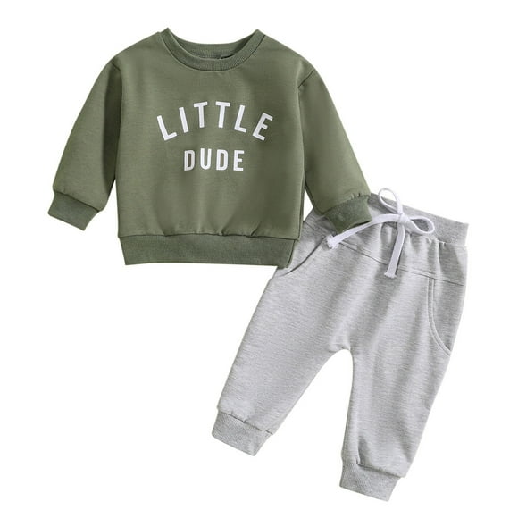 MEZZALL Vêtements d'Automne pour Nouveau-Nés Garçons Filles, Chandail à Imprimé de Lettres, Haut à Enfiler + Pantalon, Ensemble Survêtement, Vêtements Confort pour Tous les Jours, Vert Armée, 6-12 Mois