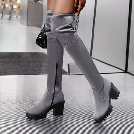 

Boots Toe Heels High Round Boots Thigh Solid Fashion Women s Shoes Breathable Women s Boots