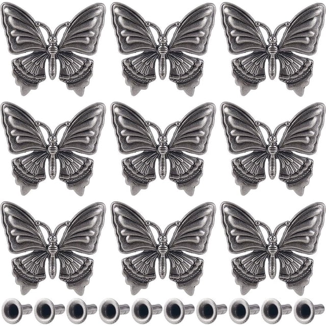 1 caja de 10 botones de mariposa con rosca trasera, hebillas decorativas de metal vintage, botones de concho de repuesto, cierre a presión, adorno artesanal de cuero.