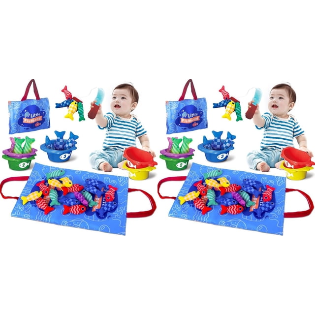YWIYIUD 2 Sets Practical Sensory Learning Toys for 1 Year Old ,Cloth Fishing Game with Stacking Cups Number Counting and Color Sorting Suitable for Educational Toys and Birthday Gifts