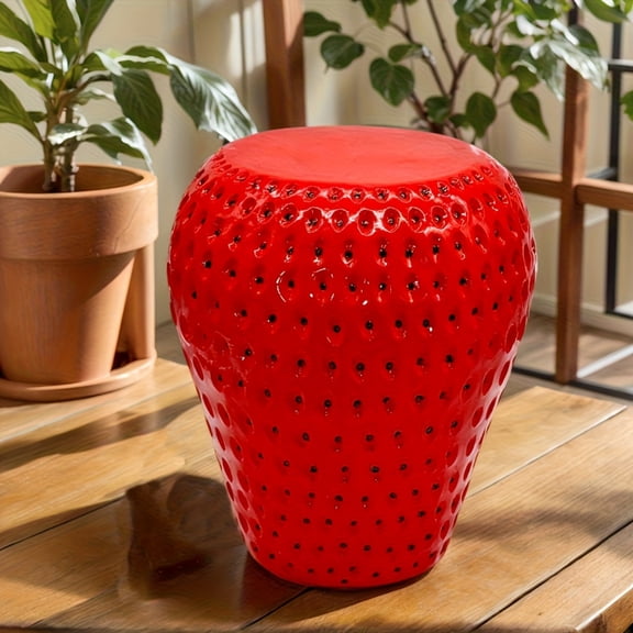 12.8" Strawberry Resin Stool,Decorative Fruit Side Table,Indoor Outdoor Garden Seat,Plant Stand,Multi-Purpose Innovative Garden Furniture,Red