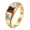 Gold Red, variant on Unisex Stainless Steel Simple Unique Square Cut Red Rhinestone 3 Crystal Inlay Ring Eternity Wedding Band Gold Size 7