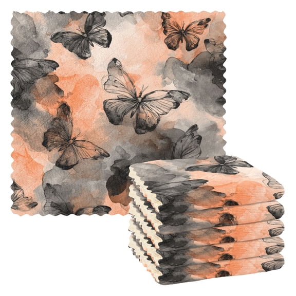 6 Pieces of Kitchen Towels 11x11Inch Kitchen Dish Cloths Kitchen Dish Towels Reuseable Cleaning Cloths Grey Butterfly