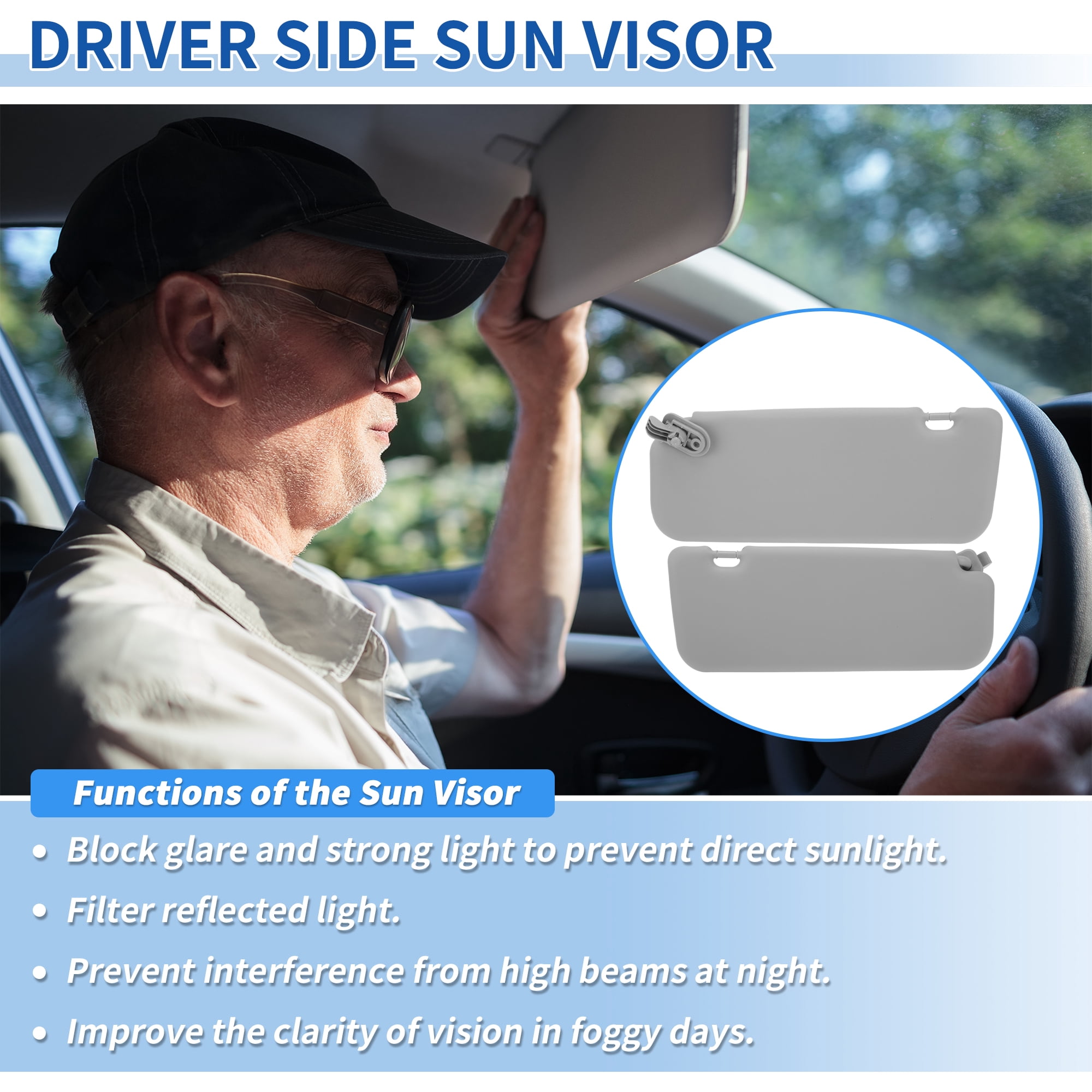 Unique Bargains Driver Side Sun Visor for Hyundai Accent 2011-2015 Gray