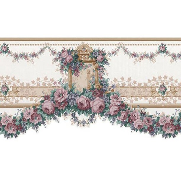 879200 Satin Floral Rose Swag Wallpaper Border