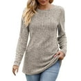 thumbnail image 2 of Pxiakgy Women's Long Sleeve T Shirt Fashion O Neck Tops Solid Color Casual Blouses Khaki + XXL, 2 of 7