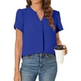 thumbnail image 4 of Scyoekwg Chiffon Shirts for Women Summer Notch Neck Petals Short Sleeve Tops Solid Color Dressy Casual Loose Elegant Shirts (Blue,XXL), 4 of 6