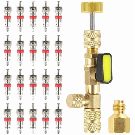 Valve Core Remover Installer Tool with Dual Size SAE 1/4in & 5/16in Port Brass Adapter, HVAC AC Repair for R22 R32 R410A