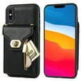 thumbnail image 4 of ELEHOLD for Apple iPhone XS Max Zipper Pocket Case, Flip PU Leather Wallet Crossbody Shoulder Strap Lanyard Case with Credit Card Holder Women RFID Blocking Protective Purse Cover, black, 4 of 6