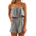 thumbnail image 3 of Women Rompers for Summer Dressy Strapless Romper Ruffle Shorts Jumpsuit Trendy Vacation Beach Outfits XS-5XL (Grey,XL), 3 of 5