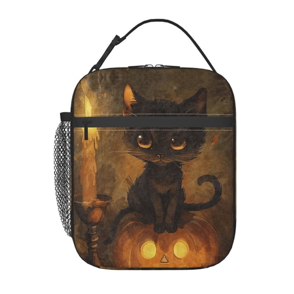 Halloween Black Cat Lunch Bag Portable Thermal Lunch Box for Men and Women