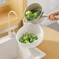 thumbnail image 4 of Canasta doble de drenaje de plástico grado alimenticio | Organizador de filtro grande para fregadero de cocina | Contenedor colador para verduras y frutas | Durable y ligero | 1 pieza blanca, 4 of 6