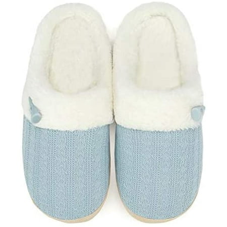 

Womens Slipper Warm Comfy Memory Foam House Slippers Knitted Shoes Faux Fur Lined Anti-Skid Rubber Sole Bedroom Cozy Indoor Outdoor Slippers