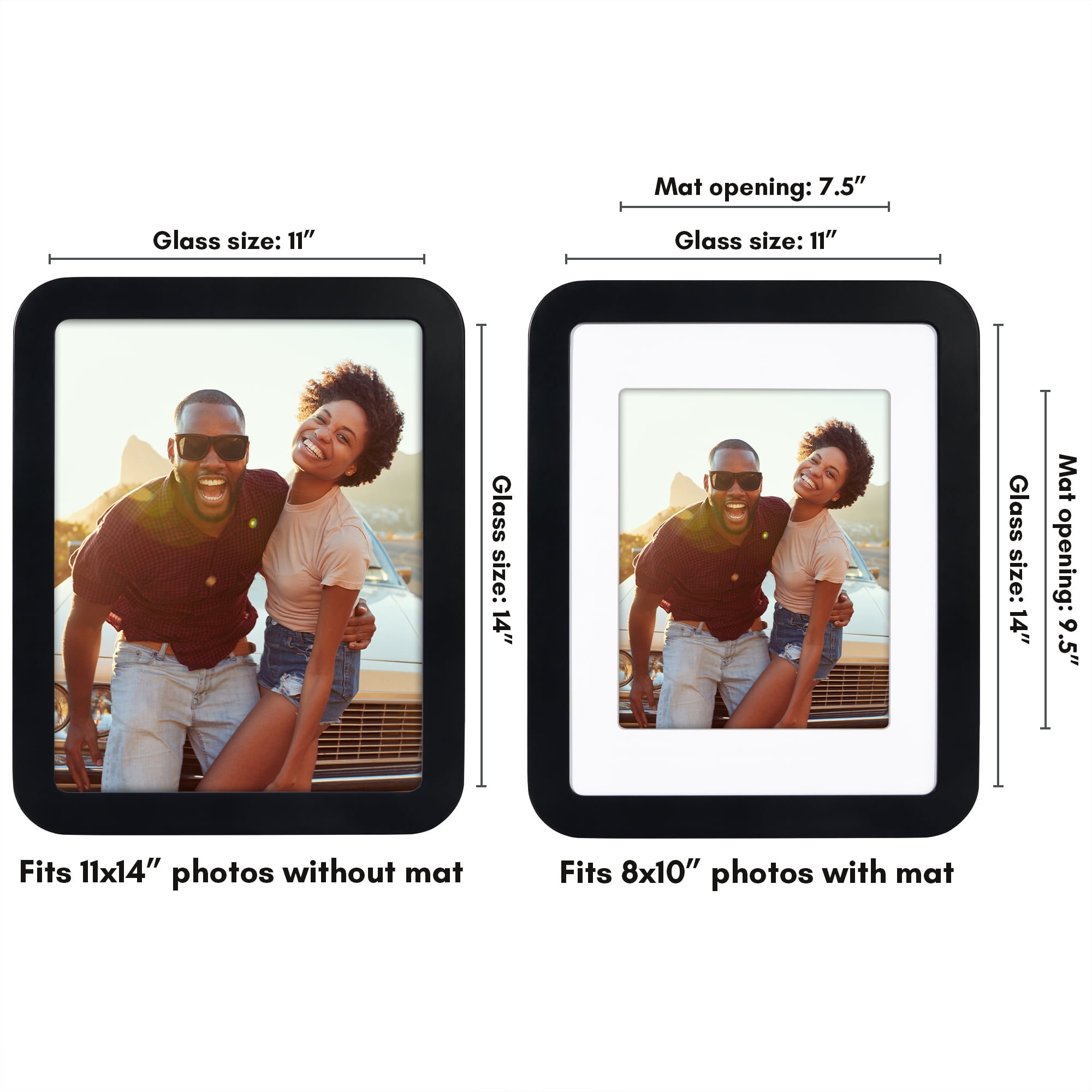 Black 11x14 Curved Corner Photo Frame with Mat & Glass