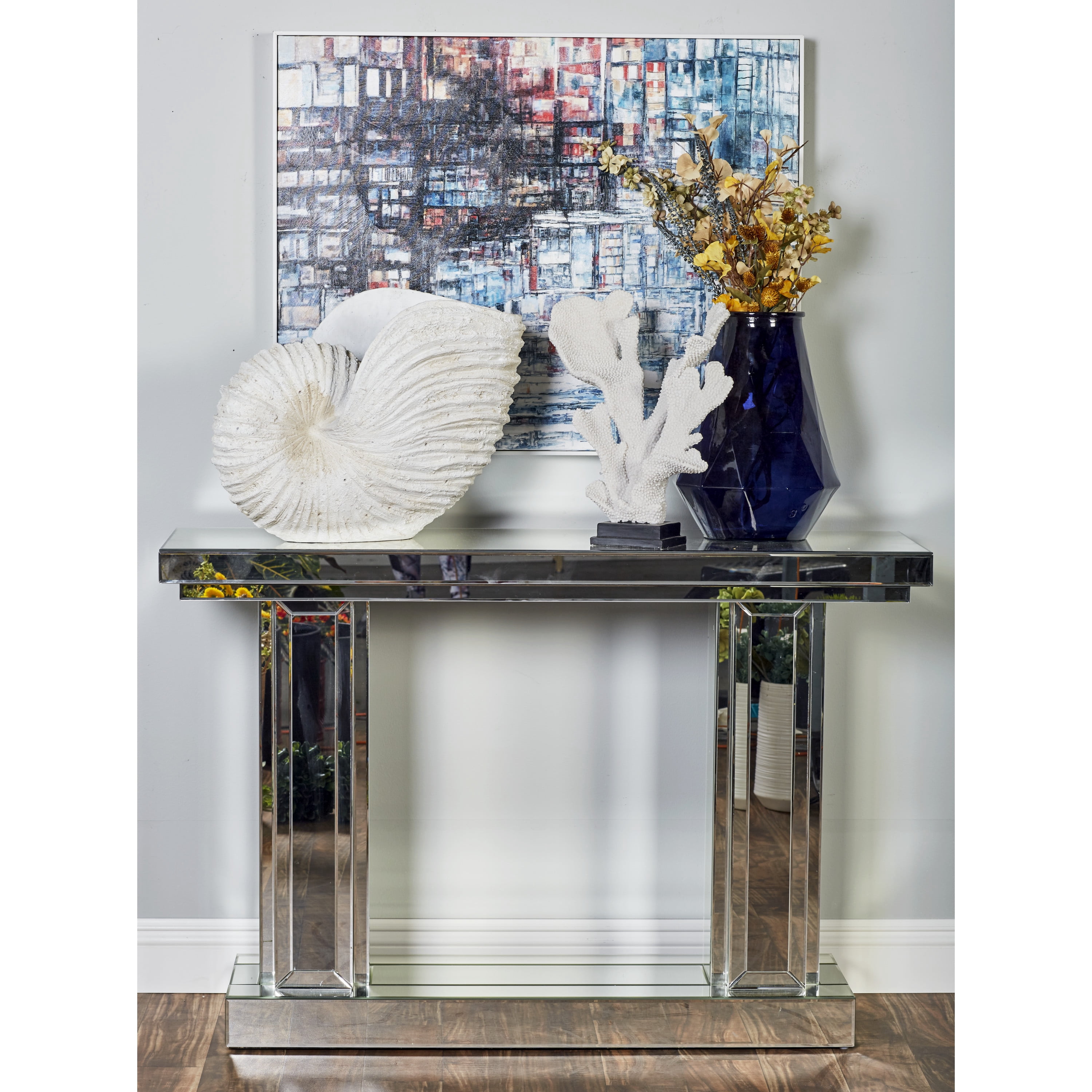 DecMode 48" x 32" Silver Wood Mirrored Console Table, 1-Piece - Walmart.com