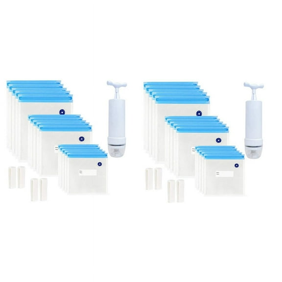 Sous Vide Bags 40Pack Reusable Electric Vacuum Food Storage Save Sealer Cooker with 2 Hand Pump,3 Size Sealed Bag,8 Clip