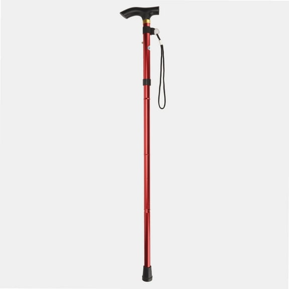 Walking Cane, Adjustable Folding Cane Lightweight Aluminum Portable Cane with Strap and Ergonomic T Handle, Collapsible Walking Stick for Men Women Seniors, Daily Living Aid for Limited Mobility (Red)