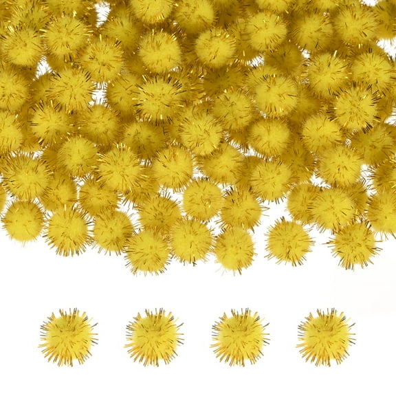 Uxcell 100-Pack Glitter Pom Pom Balls, 0.6in Mini Tinsel Sparkle Balls for DIY Crafts/Party Decoration [Yellow]