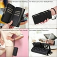 thumbnail image 7 of For Apple iPhone 12 Pro Max Wallet Case Magnetic Flip Cover 9-Card Slots Zipper Pocket With Detachable Shoulder Strap And Wrist Strap,Black,For iPhone 12 Pro Max, 7 of 7