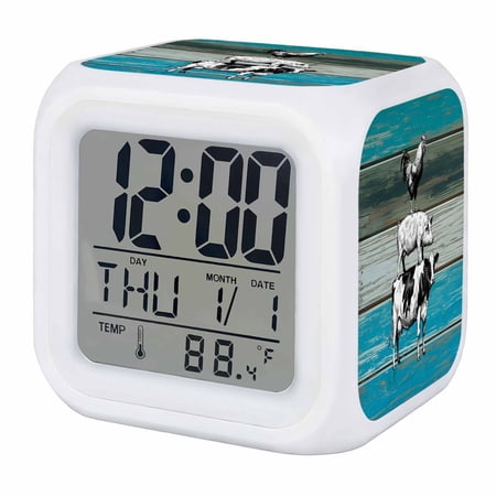 Alarm Clocks Farmhouse Animal Digital Clock 7 Color LED Night Light Silent Non Ticking Battery