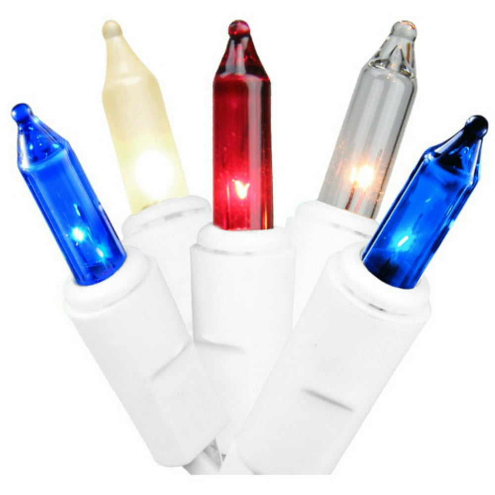 Sienna 50 Red Clear and Blue Mini Twinkle Christmas Lights on White Red White And Blue Twinkle Lights
