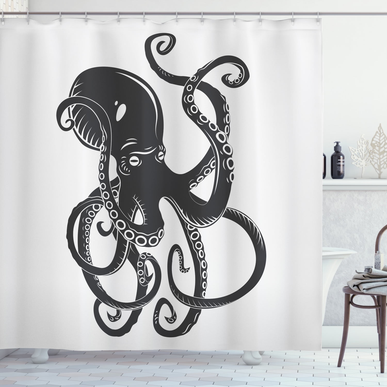 Octopus Nautical Shells Design Fabric SHOWER CURTAIN 70x70 w/Hooks 