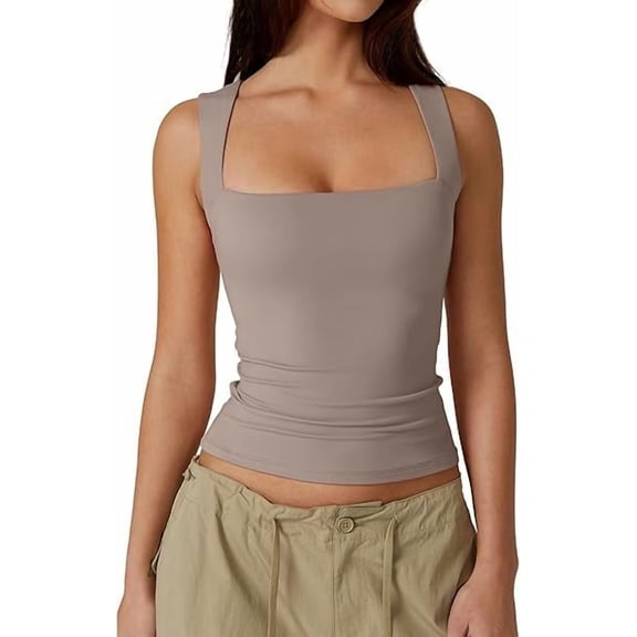Aricy Women's Summer Vest Tank Tops for Women Loose Soft Cotton Solid Color Gym Vest Casual Sleeveless Square Neck Baisc T-Shirt Lightweight Sports Tops for Ladies