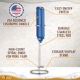 thumbnail image 2 of Milk Frother for Coffee, Handheld Drink Mixer Electric Whisk W/ Stand, Cappuccino, Frappe, Matcha, Hot Chocolate Foam Maker, Blue, by Mata1-USA, 2 of 8