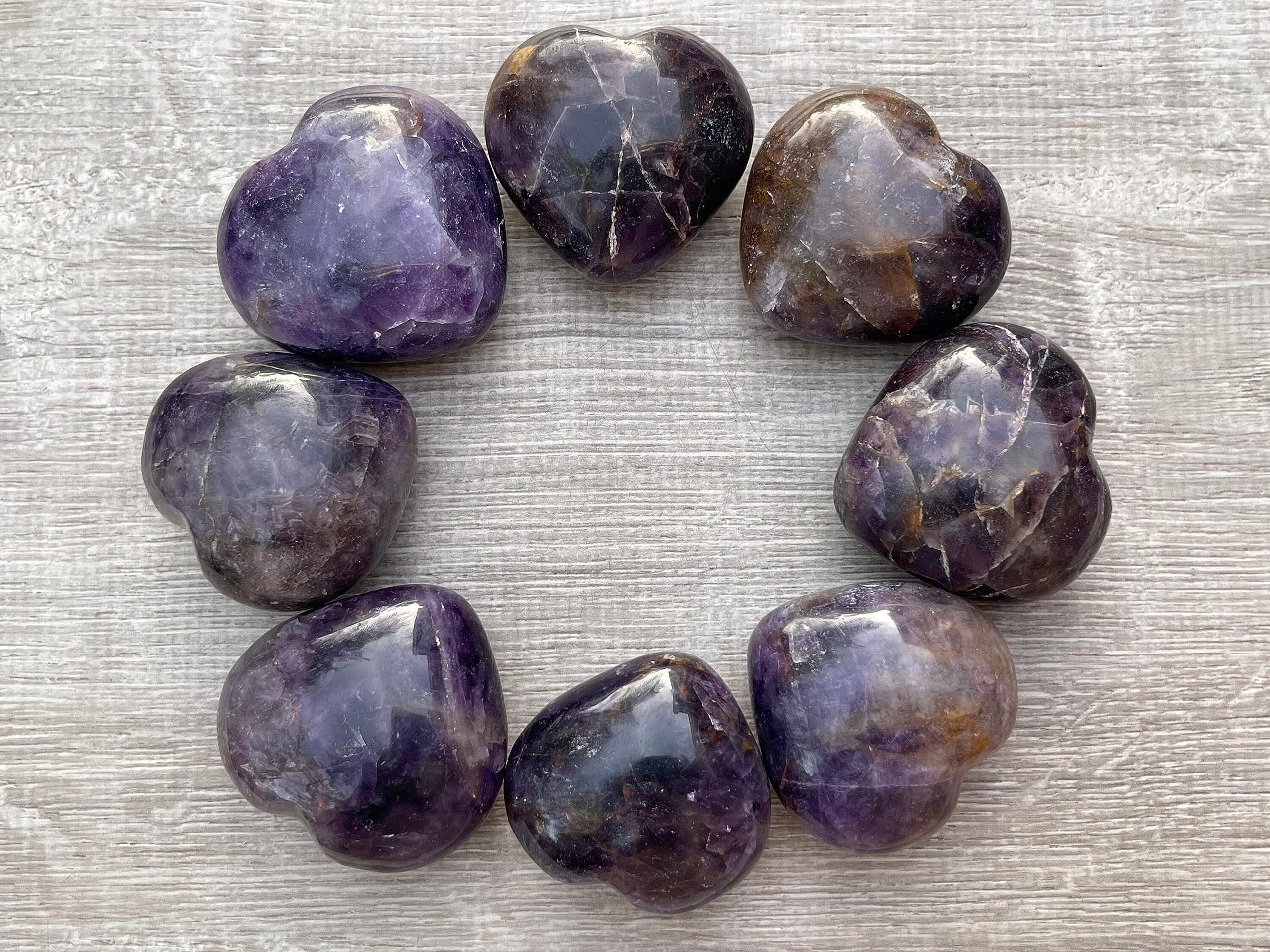 Amethyst Gemstone Hearts, Polished Amethyst Puffy Hearts, Amethyst Palm Stone, Amethyst Heart (2 Hearts）