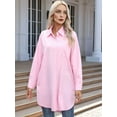 thumbnail image 3 of Women's Casual Button Down Shirts Long Sleeve Oversize Blouse Loose Shirt Dress with Side Pockets Pink L, 3 of 6