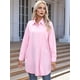 thumbnail image 5 of Vestido Camisero Informal para Mujer, Cuello en V, Botones, Larga, Holgado, Minivestido Rosa L, 5 of 8