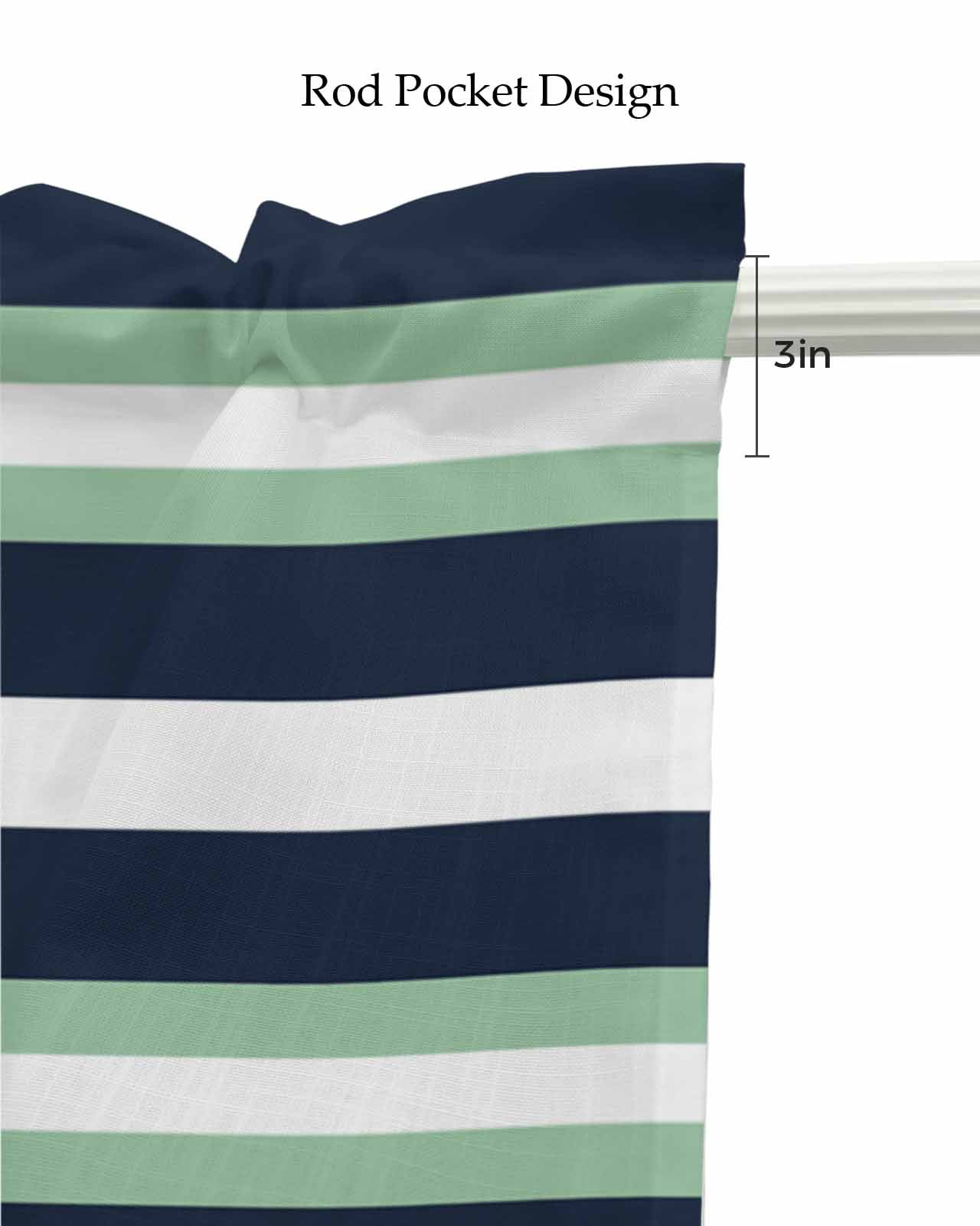 Green Navy Blue Striped Kitchen Valances for Windows Farmhouse Linen Window Valance Curtain for Living Room Window Treatment Chic Abstract Lines Geometric Valance Rod Pocket Topper, 42 x 18 Inch