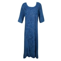 Mogul Womens Shift Tunic Maxi Dress Enzyme Wash Rayon Comfy Embroidered Free Spirit Sundress