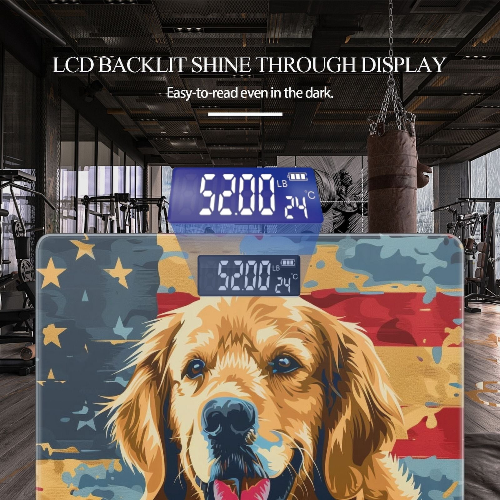 Bathroom Scale, Highly Accurate Digital Body Scale,Precisely Measures Weight up to 400 lbs-Golden Retriever On American Flag Background