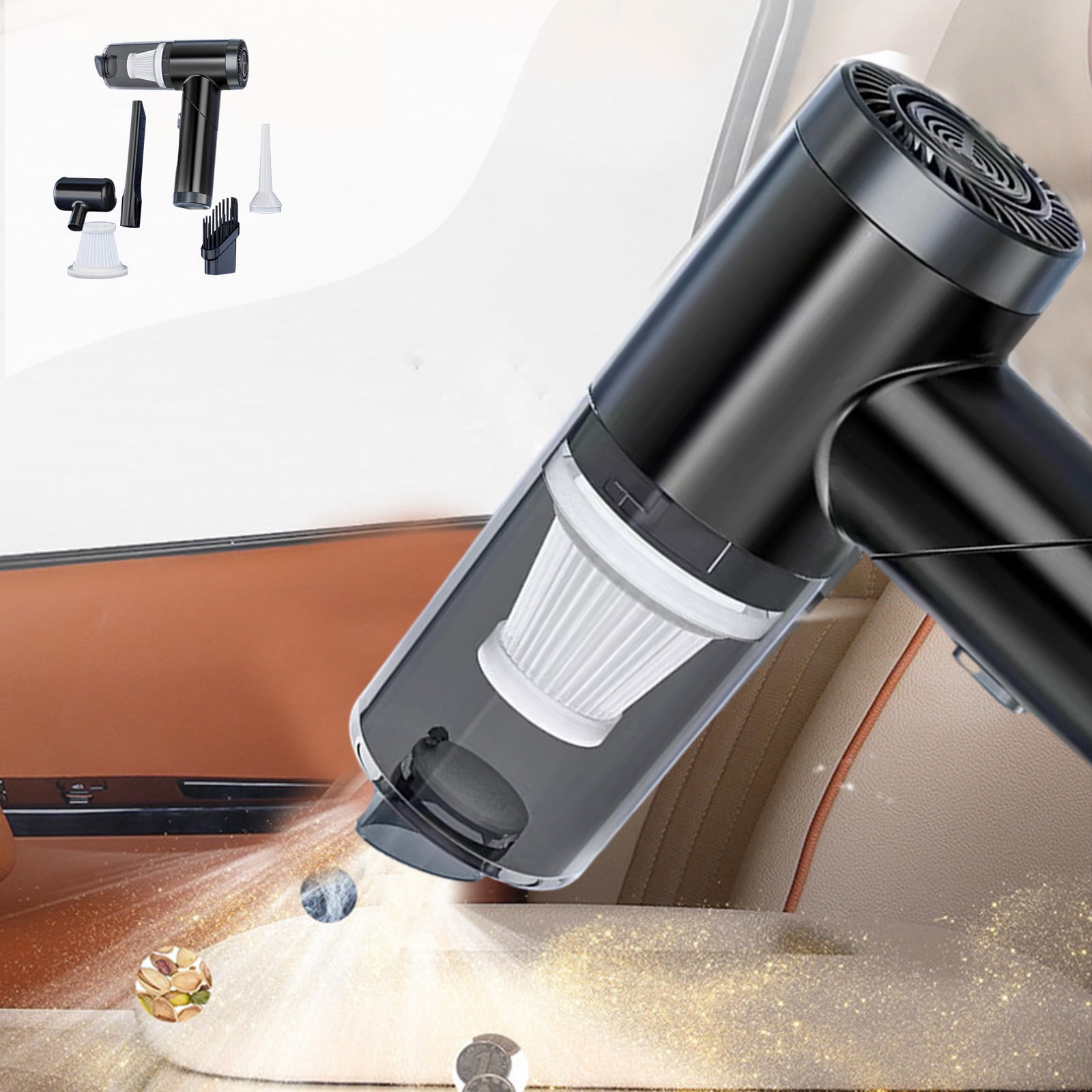 Handheld Car Vacuum Cleaner with Powerful Suction, Portable Mini Vacuum for Car Cleaning, Foldable Design, 6000Pa Suction Power, Multi-Accessories, Ideal for Interior and Small Spaces