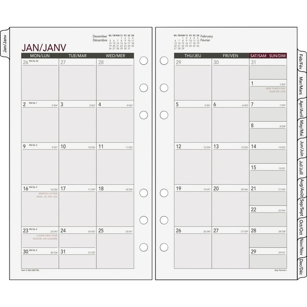 Tabbed Monthly Calendar Refill