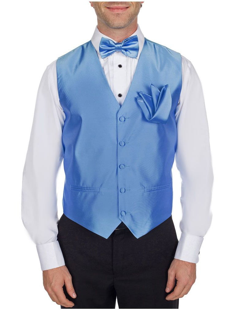 New men's tuxedo vest waistcoat & bow tie set horizontal stripes prom light blue 