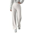 thumbnail image 2 of Women's Ribbed Knit Trousers with Thermal Lining and Elastic Waist Comfortable Wide Leg Winter Pants, 2 of 7