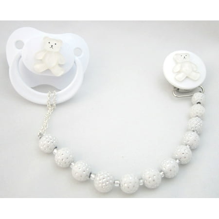 Teddy Bear Beaded Pacifier Clip