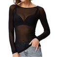 thumbnail image 1 of Blusa de malla transparente de manga larga sin costuras para mujer, 1 of 4