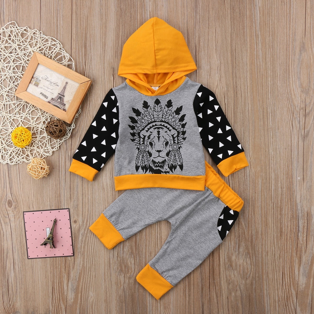 2PCS Toddler Infant Kid Baby Boy Girl Clothes Lion Hoodie Tops+Pants Outfits Set